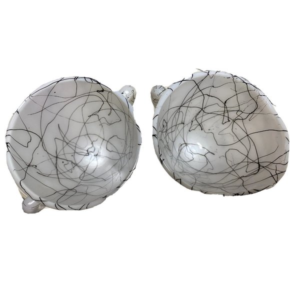 Vintage MCM Creamer And Sugar Hazel Atlas Drizzle White Glass Black - Picture 4 of 6